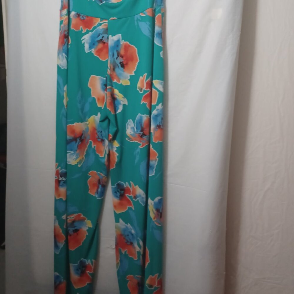 JUNKY CLOSET WOMEN'S HIGH WAIST WIDE LEG TROPICAL FLORAL PRINT PALAZZO PANTS